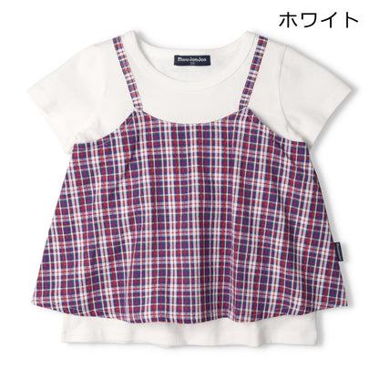 Japanese Moujonjon Checkered Fake Two-Piece Dress 80-140cm Girls Summer TOPS 