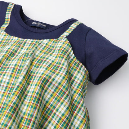 Japanese Moujonjon Checkered Fake Two-Piece Dress 80-140cm Girls Summer TOPS 