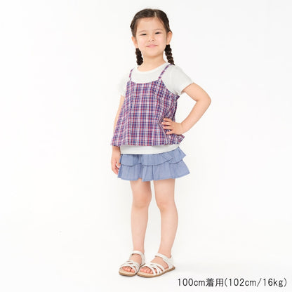Japanese Moujonjon Checkered Fake Two-Piece Dress 80-140cm Girls Summer TOPS 