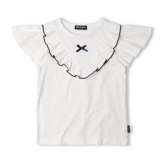 Japanese Moujonjon children's clothing bow ruffle short-sleeved top 80-140cm girls summer TOPS 