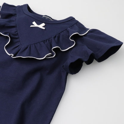 Japanese Moujonjon children's clothing bow ruffle short-sleeved top 80-140cm girls summer TOPS 
