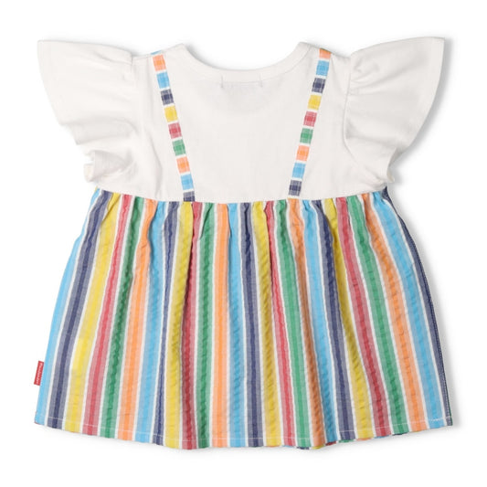 Japanese Moujonjon children's clothing colorful striped fake two-piece top 80-140cm girls summer TOPS 