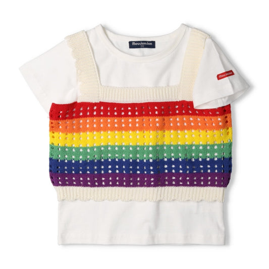 Japanese Moujonjon children's clothing knitted suspenders and tops set 90-140cm girls summer TOPS 