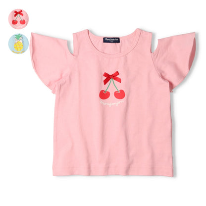 Japanese Moujonjon Fruit Pattern Off-the-Shoulder Top 80-130cm Girls Summer TOPS 