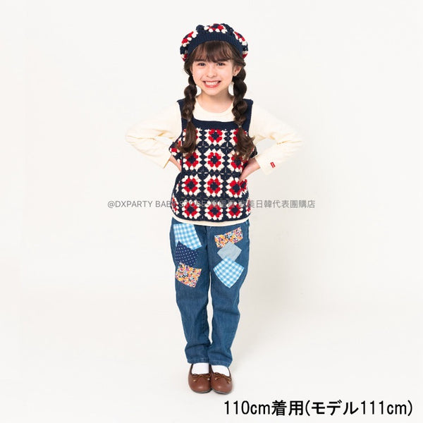 日本童裝 Moujonjon 拼布貼花牛仔褲 90-140cm 女童款 秋季 PANTS