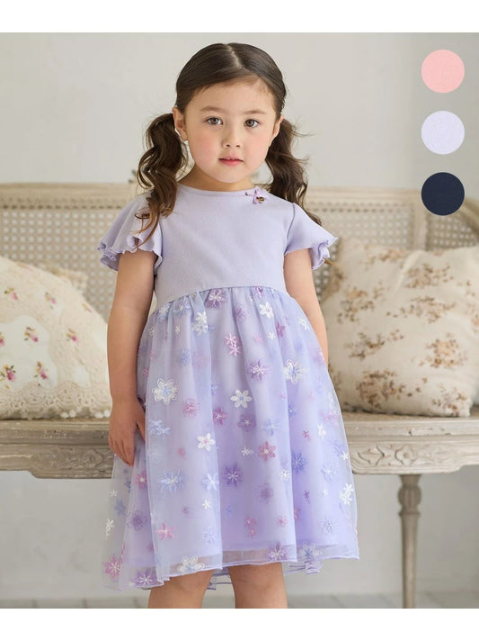 Japanese children's clothing aF#a325 Floral tulle dress 100-150cm Girls summer dresses for interviews/banquets/performances 