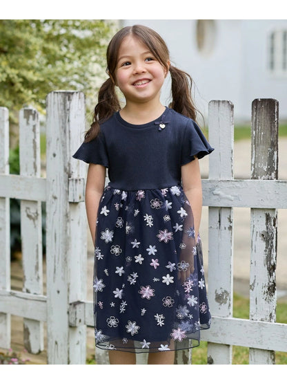 Japanese children's clothing aF#a325 Floral tulle dress 100-150cm Girls summer dresses for interviews/banquets/performances 