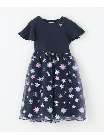 Japanese children's clothing aF#a325 Floral tulle dress 100-150cm Girls summer dresses for interviews/banquets/performances 