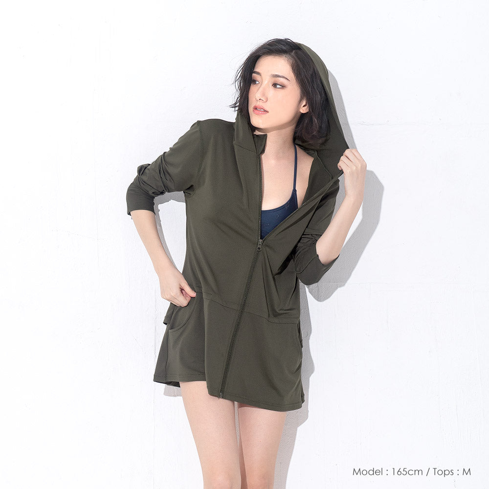 A long, lace-trimmed hooded jacket (shipped directly from Japan) with 98% UV protection and UPF50+ protection. Suitable for both land and water, chlorine-resistant, quick-drying, and lightweight. S-3L adult summer swimsuit collection. 