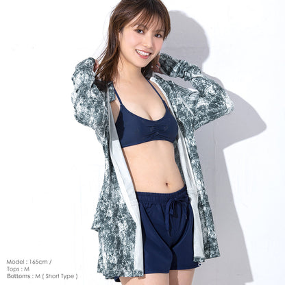 A long, lace-trimmed hooded jacket (shipped directly from Japan) with 98% UV protection and UPF50+ protection. Suitable for both land and water, chlorine-resistant, quick-drying, and lightweight. S-3L adult summer swimsuit collection. 
