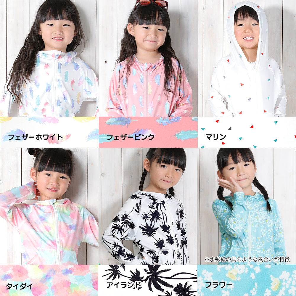 Directly from Japan, this hooded long-sleeved jacket is both cool and comfortable to wear. It's UV-resistant (98%), UPF50+, and chlorine-resistant. It's quick-drying and lightweight, 80-150cm wide. Summer swimsuits for boys and girls. 