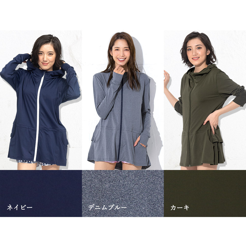 A long, lace-trimmed hooded jacket (shipped directly from Japan) with 98% UV protection and UPF50+ protection. Suitable for both land and water, chlorine-resistant, quick-drying, and lightweight. S-3L adult summer swimsuit collection. 