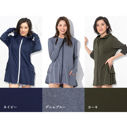 A long, lace-trimmed hooded jacket (shipped directly from Japan) with 98% UV protection and UPF50+ protection. Suitable for both land and water, chlorine-resistant, quick-drying, and lightweight. S-3L adult summer swimsuit collection. 