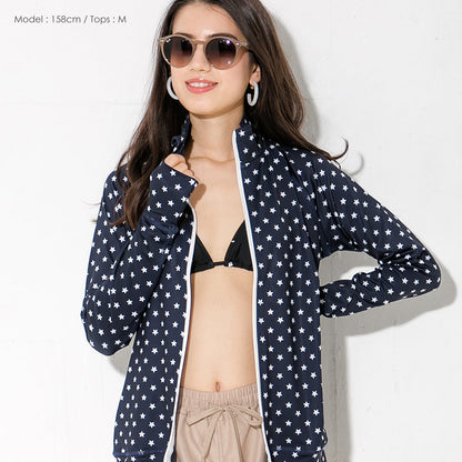 Directly from Japan, this stand-up collared jacket is both cool and comfortable to wear on land and water. It's UV-resistant (98%), UPF50+, chlorine-resistant, quick-drying, and lightweight. S-3L Adult Summer Swimsuit Special! 