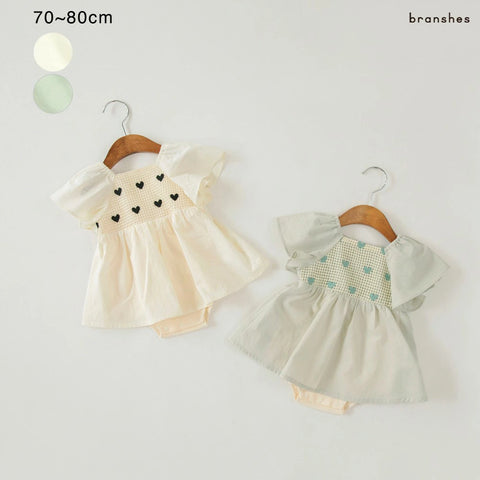 日本童裝 Branshes 心型鉤針刺繡連衣 70-80cm 女童款 初生嬰兒 夏季 Jumpsite