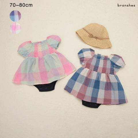 日本童裝 Branshes 格仔連衣裙 70-80cm 女童款 初生嬰兒 夏季 Jumpsite