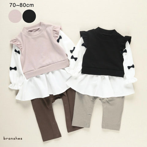 日本童裝 Branshes 蝴蝶結連衣 70-80cm 女童款 初生嬰兒 秋冬季 TOPS PANTS