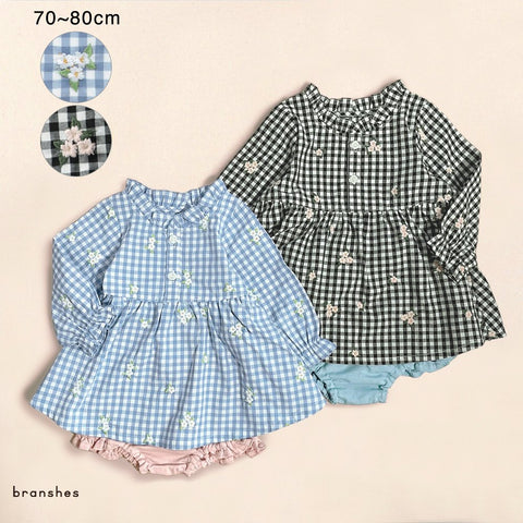 日本童裝 Branshes 櫻花刺繡襯衫短褲套裝 70-80cm 女童款 初生嬰兒 春季 TOPS PANTS