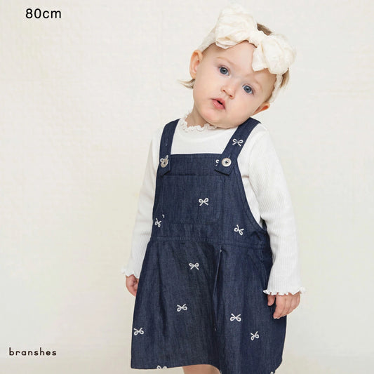 日本童裝 Branshes 蝴蝶結刺繡連身裙 80cm 女童款 初生嬰兒 秋季 DRESSES