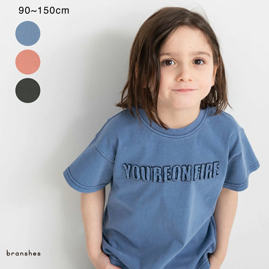 Japanese children's clothing Branches logo 3D appliqué short-sleeved top 90-150cm boys' summer TOPS 