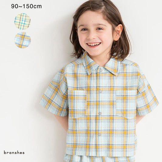 Japanese Children's Clothing Branches Checkered Shirt 90-150cm Boys Summer TOPS 