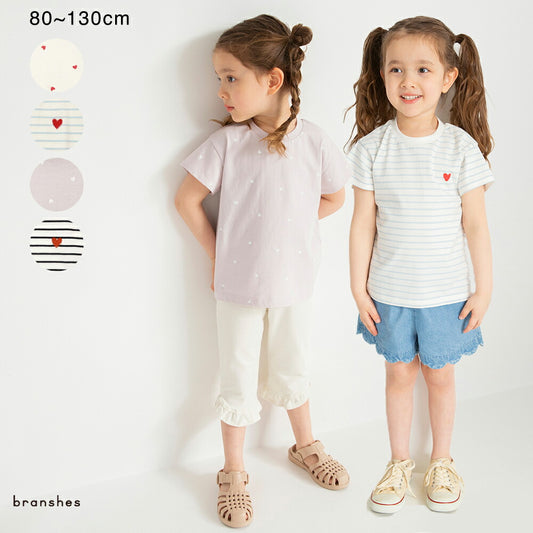 Japanese children's clothing Branches heart short-sleeved top 80-130cm girls summer TOPS 