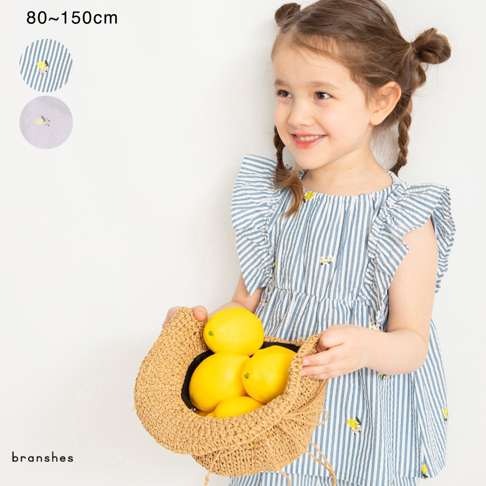 日本童裝 Branshes 檸檬與花刺繡上衣 80-150cm 女童款 夏季 TOPS