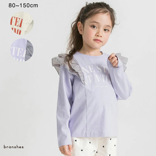 日本童裝 Branshes 荷葉肩長袖上衣 80-150cm 女童款 春季 TOPS