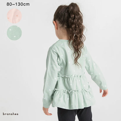 日本童裝 Branshes 蝴蝶結花邊長袖上衣 80-130cm 女童款 春季 TOPS