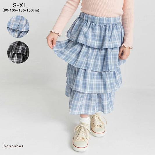 日本童裝 Branshes 格紋多層半裙 90-150cm 女童款 春季 SKIRTS