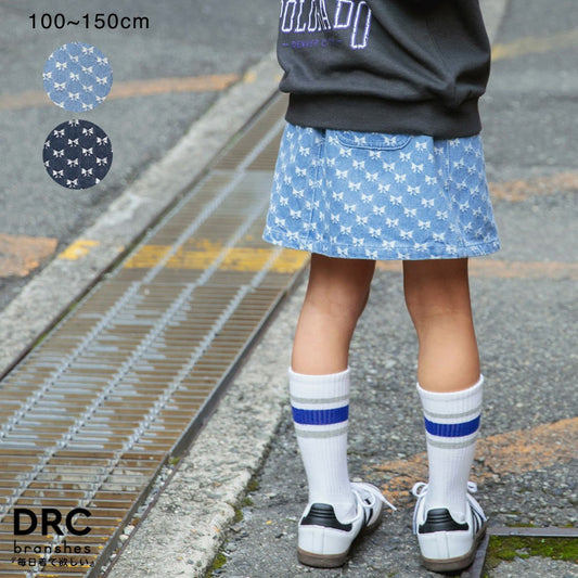 Japanese Children's Clothing Branches Bow Pattern Denim Skirt 100-150cm Girls Spring SKIRTS 