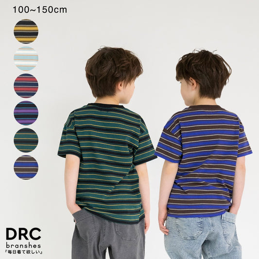 Japanese Branches Striped Short-Sleeved Tops (100-150cm) for Boys (Summer) 