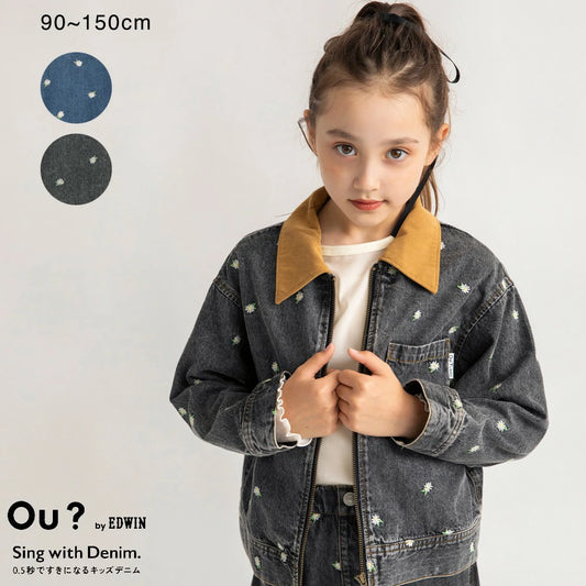 日本童裝 Branshes x Ou? by EDWIN 翻領花卉刺繡牛仔外套 90-150cm 女童款 秋季 OUTERWEAR