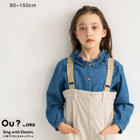 日本童裝 Branshes x Ou? by EDWIN 花邊領牛仔襯衫 90-150cm 女童款 秋季 TOPS