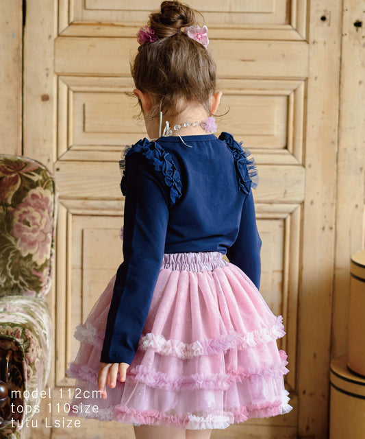 Japanese children's clothing panpantutu ruffle shoulder top 80-150cm girls summer TOPS 