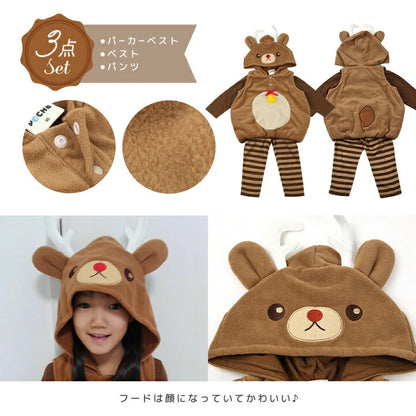 日本童裝 聖誕麋鹿3件套裝 80-130cm 男童款/女童款 Christmas 聖誕快樂特輯 聖誕服裝/飾物配件