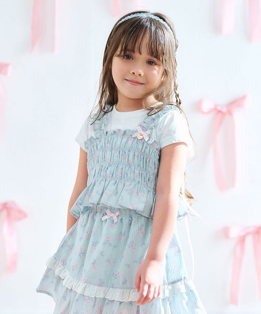 Japanese children's clothing aF#a325 floral two-piece suit 110-160cm girls summer TOPS 