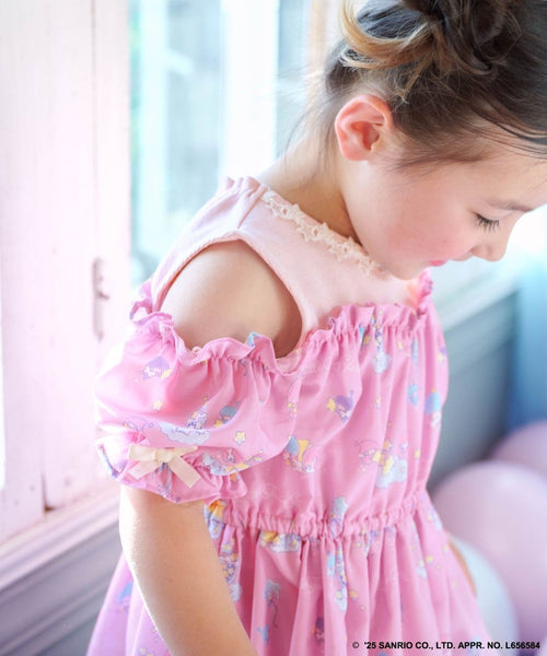 日本童裝 aF#a325 Little Twin Stars 露肩拼接連身裙 100-140cm 女童款 夏季 DRESSES