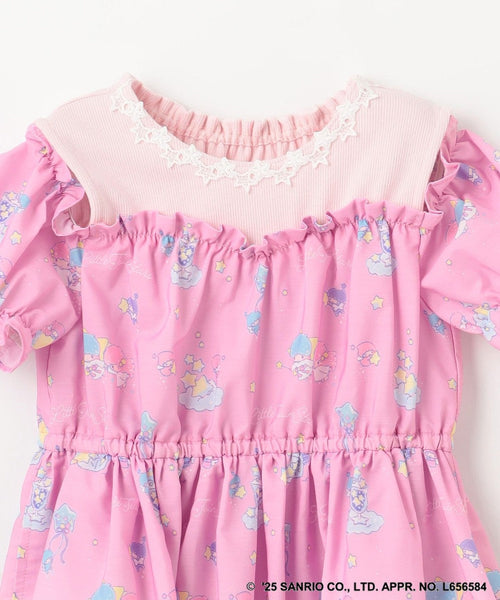日本童裝 aF#a325 Little Twin Stars 露肩拼接連身裙 100-140cm 女童款 夏季 DRESSES
