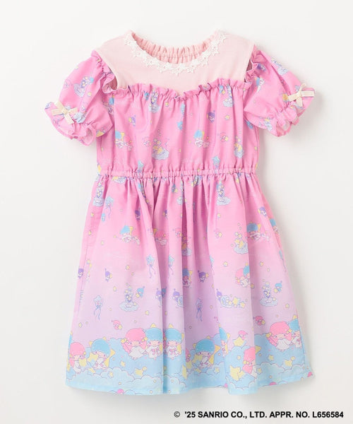 日本童裝 aF#a325 Little Twin Stars 露肩拼接連身裙 100-140cm 女童款 夏季 DRESSES