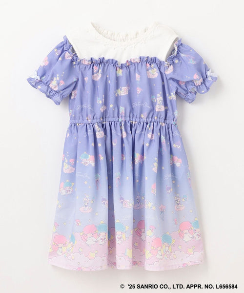 日本童裝 aF#a325 Little Twin Stars 露肩拼接連身裙 100-140cm 女童款 夏季 DRESSES