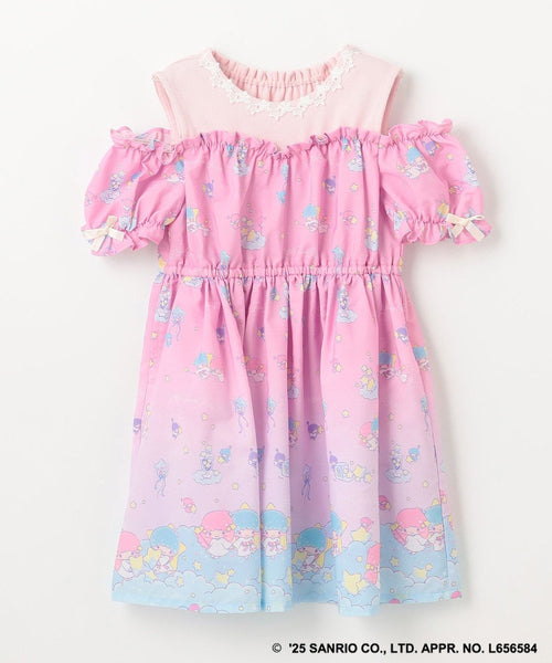 日本童裝 aF#a325 Little Twin Stars 露肩拼接連身裙 100-140cm 女童款 夏季 DRESSES