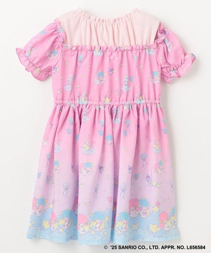 Japanese children's clothing aF#a325 Little Twin Stars off-the-shoulder patchwork dress 100-140cm girls summer dresses 