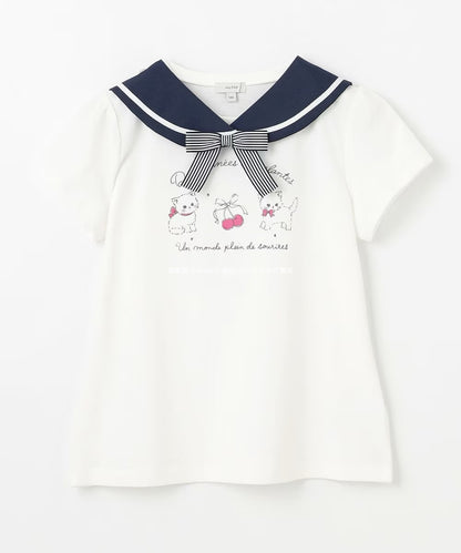 Japanese children's clothing aF#a325 sailor collar top 110-160cm girls summer TOPS 