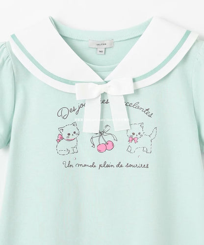 Japanese children's clothing aF#a325 sailor collar top 110-160cm girls summer TOPS 