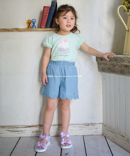 Japanese children's clothing aF#a325 scalloped hem shorts 100-160cm girls summer PANTS 