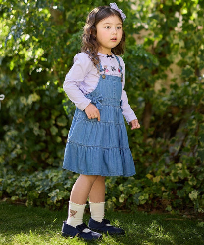 Japanese children's clothing aF#a325 cute embroidery pattern top 110-160cm girls summer TOPS 