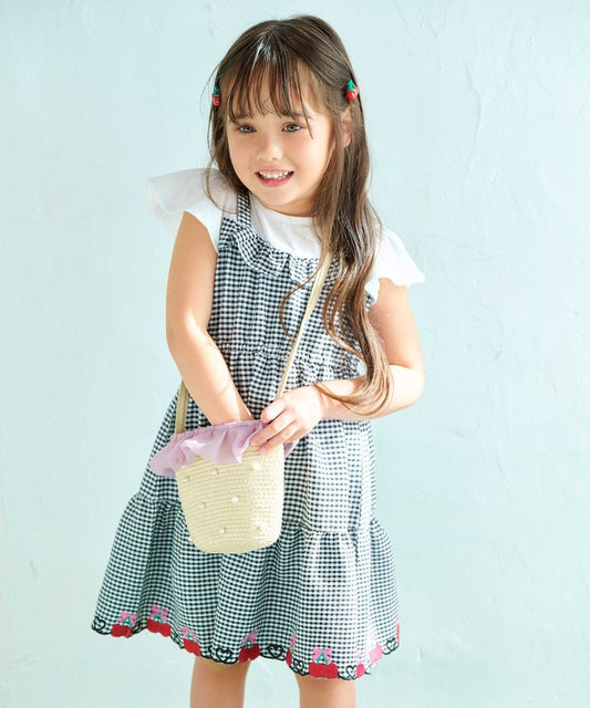 Japanese children's clothing aF#a325 Fake two-piece cherry dress 100-150cm girls summer dresses
