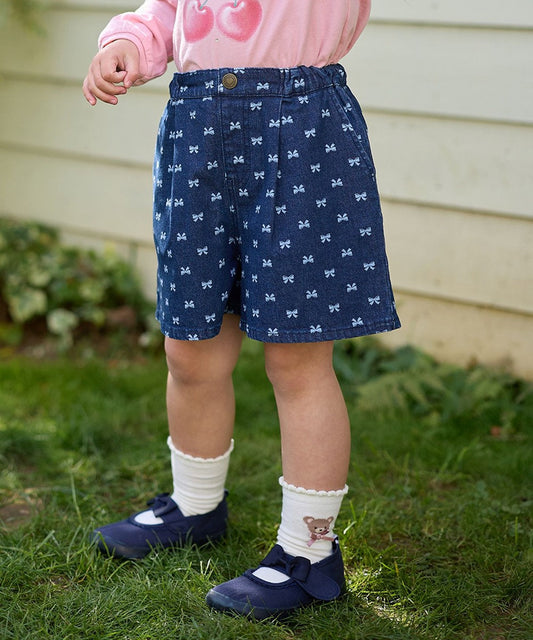 Japanese children's clothing aF#a325 denim pleated shorts 110-160cm girls summer PANTS 