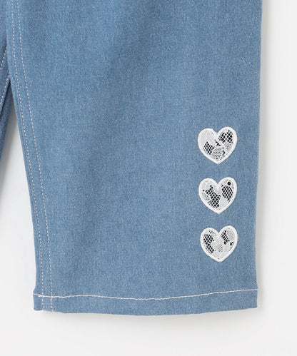 Japanese children's clothing aF#a325 Heart-shaped denim wide-leg pants 110-160cm girls' summer PANTS 